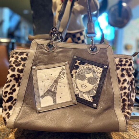 NWT Brighton Paris Fashionista Eiffel Tower Leather Cow Hair Leopard